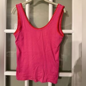 J.Crew Factory Pink Tank w Pink Contrast Stitching Medium Sporty Barbie Cotton
